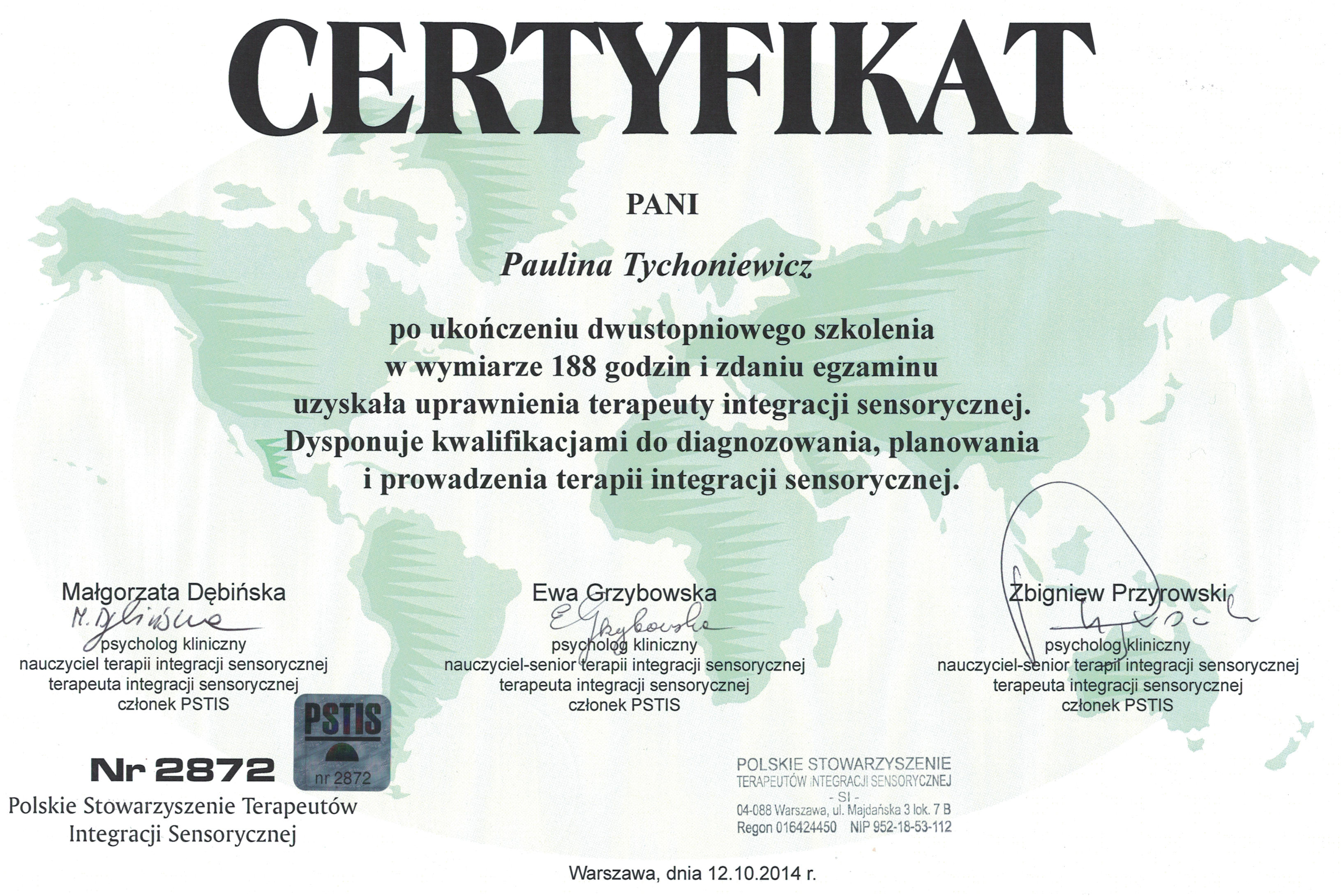 Certyfikat Terapeuty SI
